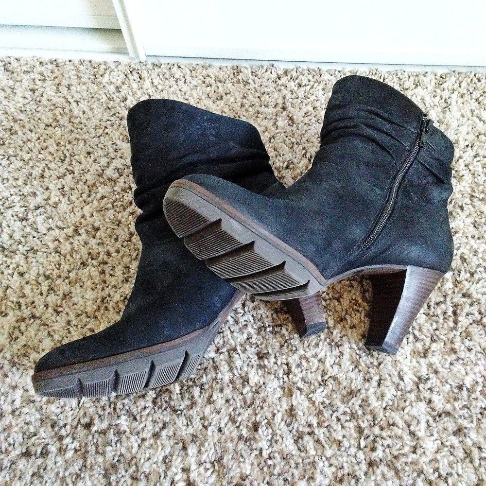 Paul Green Suede Leather Black Ankle Boots Size 8
